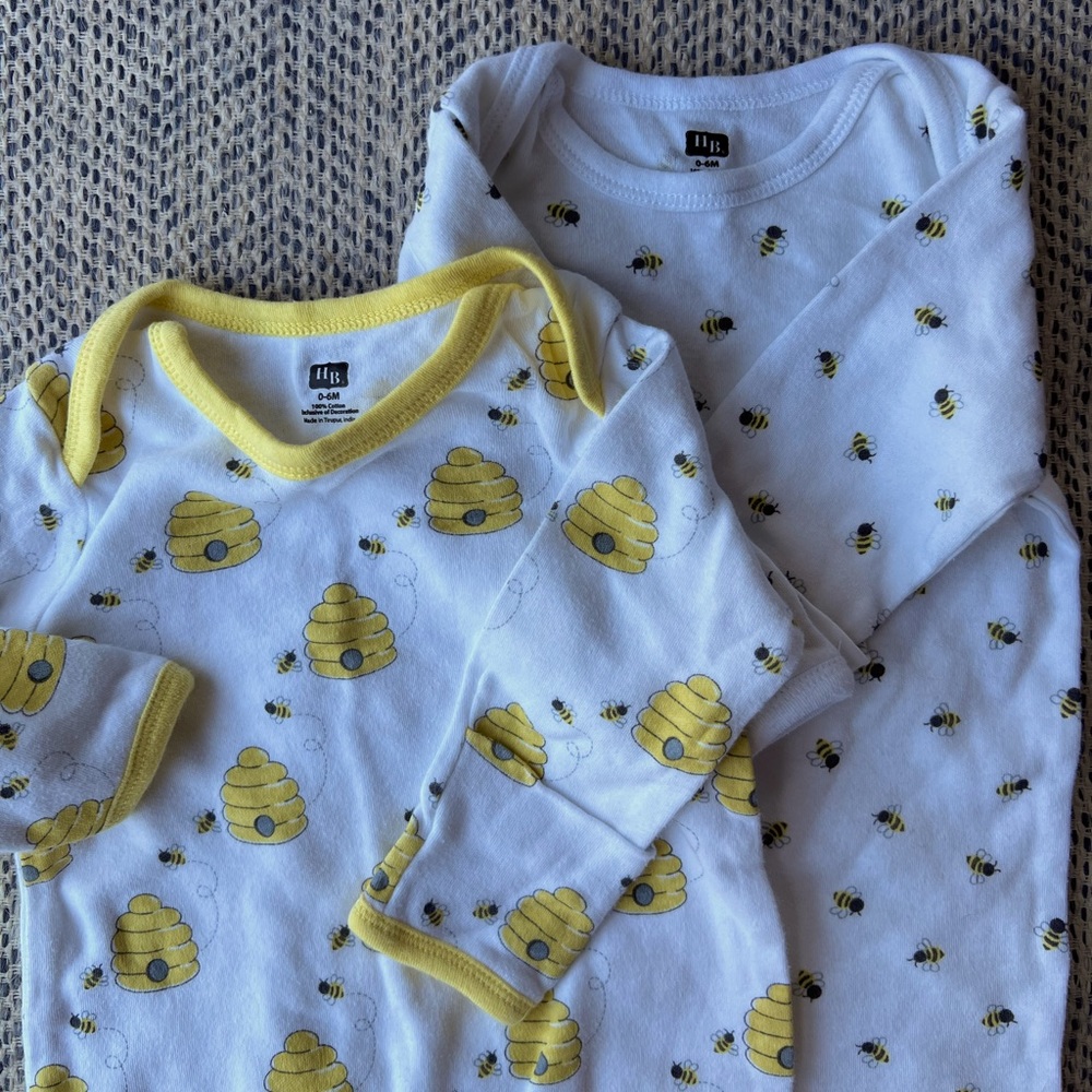 Bee themed newborn sleeping gowns